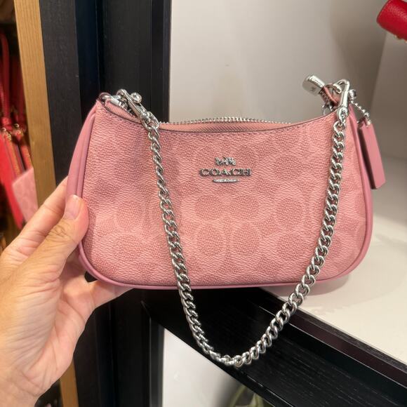Coach Teri Mini Crossbody Bag In Signature Canvas CW323 Dusty Pink - Picture 1 of 13